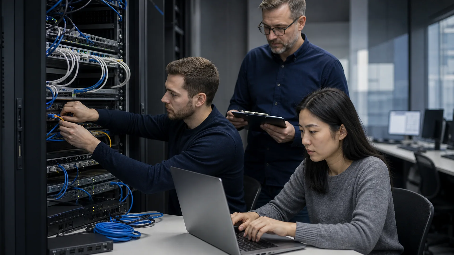 Uczestnicy konfigurują warstwowe zabezpieczenia infrastruktury teleinformatycznej.