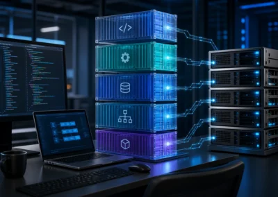 Modularne kontenery aplikacyjne uruchomione w nowoczesnym środowisku DevOps.